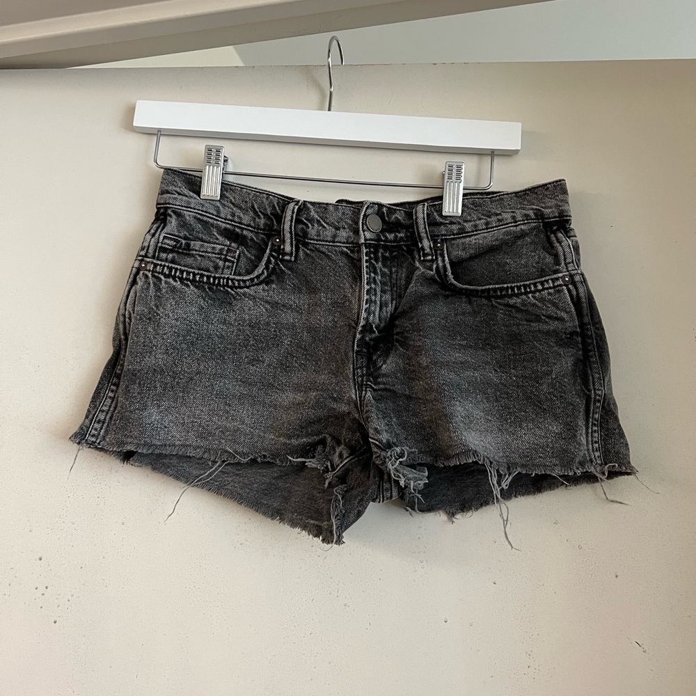 All Saints Faded Black Denim Cutoff Shorts